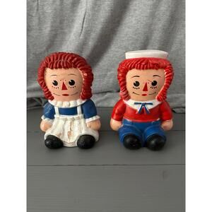 Vintage Raggedy Ann  And Andy Plastic Piggy Bank Bobbs Merrill Play Pal Plastics